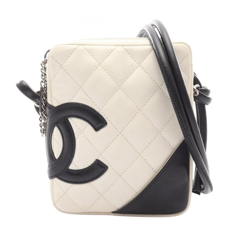 Chanel Cambon Shoulder Bag Leather White Black
